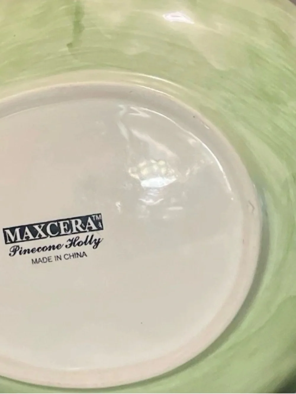 Maxcera Pinecone Holly Leaf Ceramic,Discontinued Vintage Serving Bowl 12x8.5in